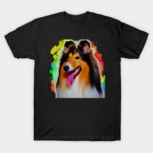 Collie Dog Rainbow Painting T-Shirt